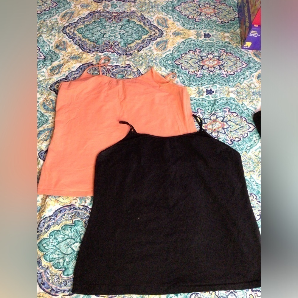 Women's Black and Orange Tank Tops xL  (0121)